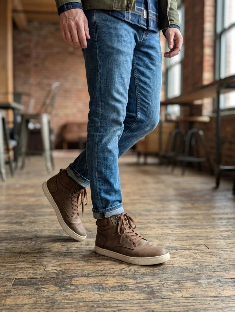 Goodfellow Men's Brown Faux Leather High-Top Sneakers Size 12